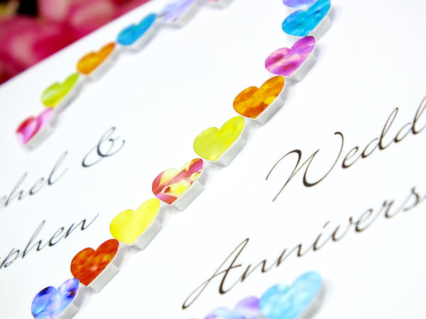 2nd Wedding Anniversary Card - Hearts, Personalised close up