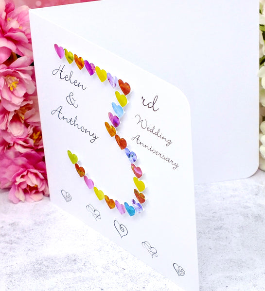 3rd Wedding Anniversary Card - Hearts, Personalised side