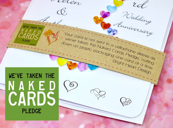 3rd Wedding Anniversary Card - Hearts, Personalised + Band