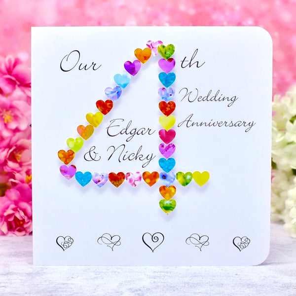 4th Wedding Anniversary Card - Hearts, Personalised main