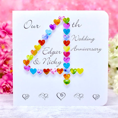 4th Wedding Anniversary Card - Hearts, Personalised main