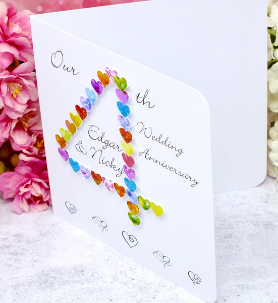4th Wedding Anniversary Card - Hearts, Personalised side