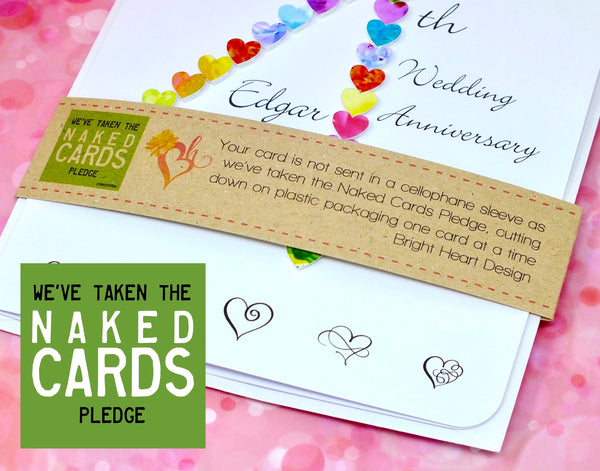 4th Wedding Anniversary Card - Hearts, Personalised + Band