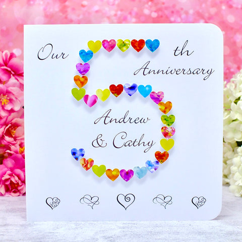 5th Wedding Anniversary Card - Hearts, Personalised main