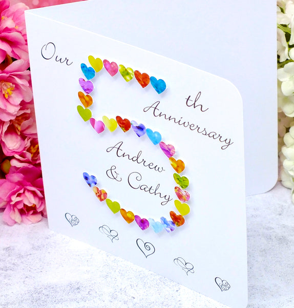 5th Wedding Anniversary Card - Hearts, Personalised side