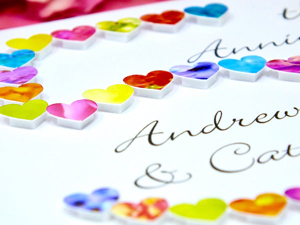 5th Wedding Anniversary Card - Hearts, Personalised close up