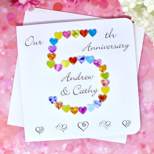 5th Wedding Anniversary Card - Hearts, Personalised front