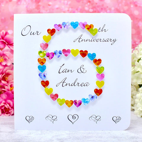 6th Wedding Anniversary Card - Hearts, Personalised main
