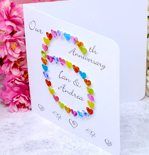 6th Wedding Anniversary Card - Hearts, Personalised side