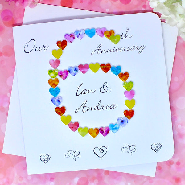 6th Wedding Anniversary Card - Hearts, Personalised front