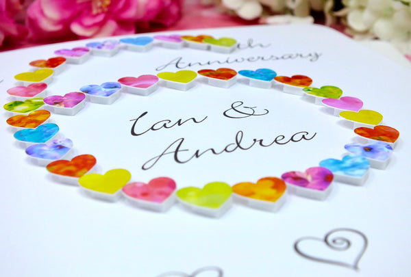6th Wedding Anniversary Card - Hearts, Personalised close up