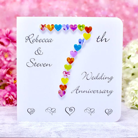 7th Wedding Anniversary Card - Hearts, Personalised main