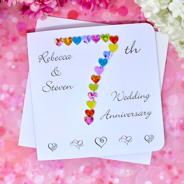 7th Wedding Anniversary Card - Hearts, Personalised front