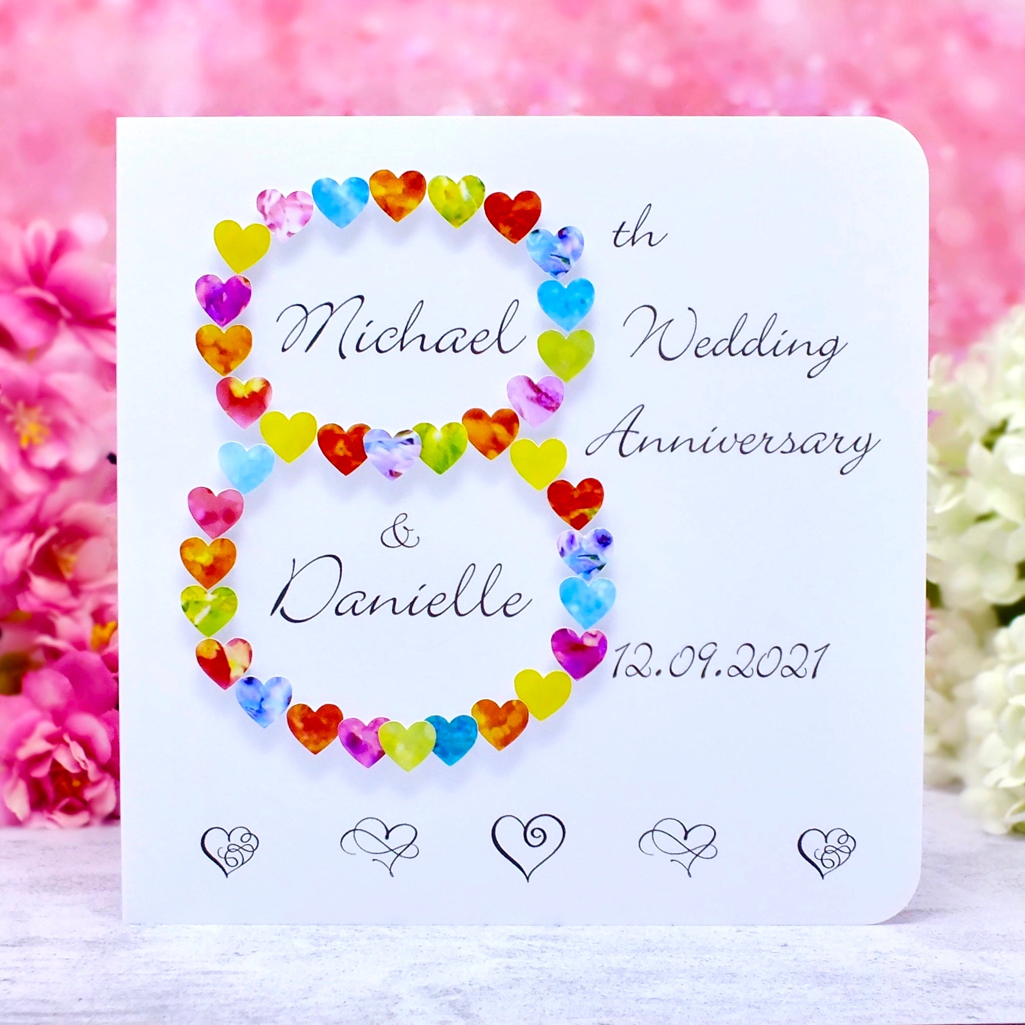 8th Wedding Anniversary Card - Hearts, Personalised main