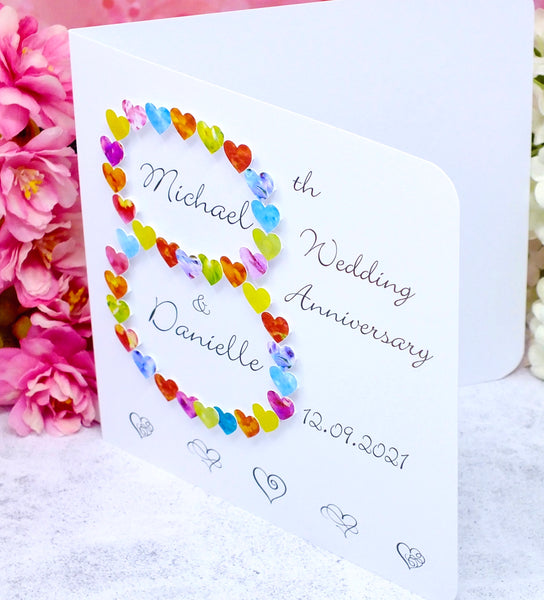 8th Wedding Anniversary Card - Hearts, Personalised side