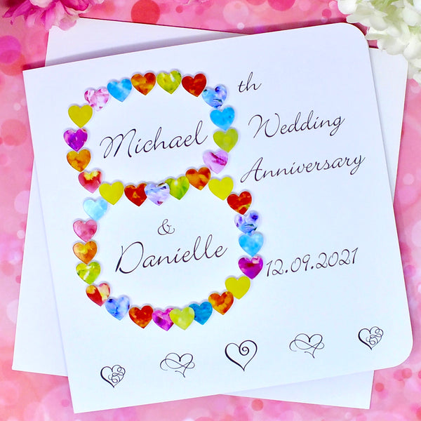 8th Wedding Anniversary Card - Hearts, Personalised front