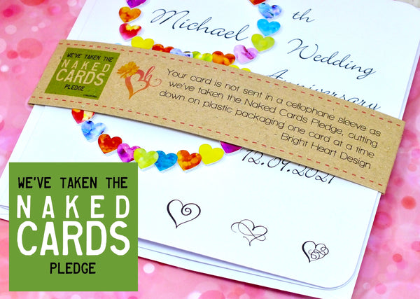 8th Wedding Anniversary Card - Hearts, Personalised + Band