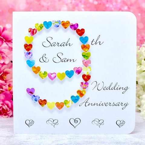 9th Wedding Anniversary Card - Hearts, Personalised main