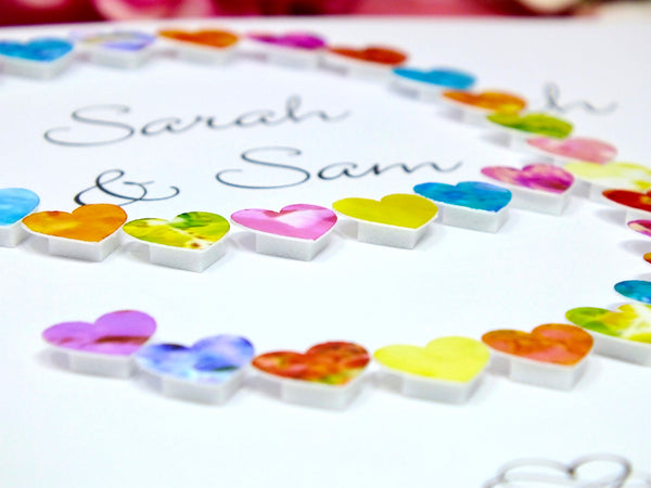 9th Wedding Anniversary Card - Hearts, Personalised close up