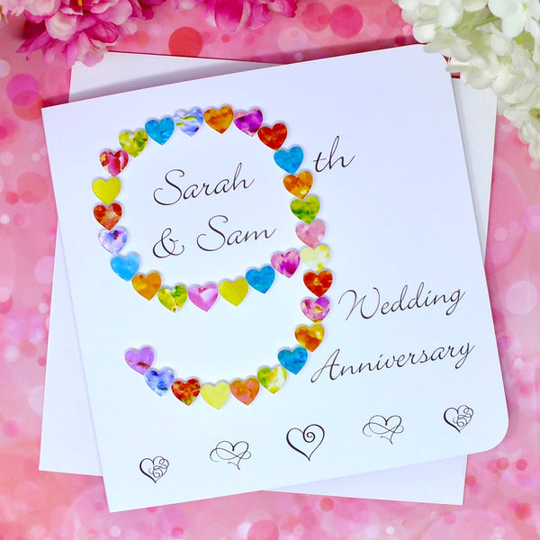 9th Wedding Anniversary Card - Hearts, Personalised front