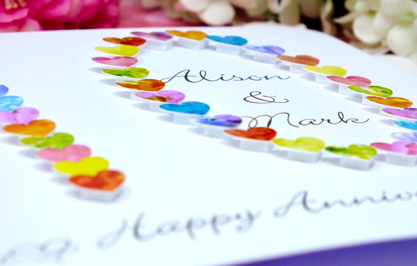 Personalised 10th Wedding Anniversary Card - Hearts Design | New Size Options Available | Bright Heart Design