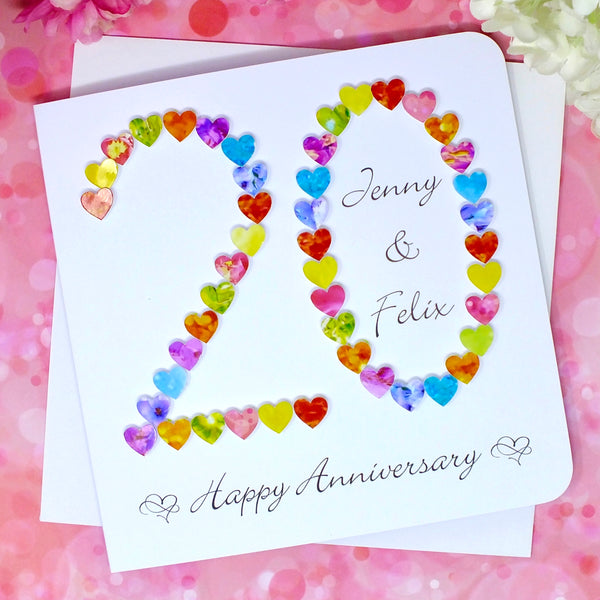 20th Wedding Anniversary Card - Hearts, Personalised
