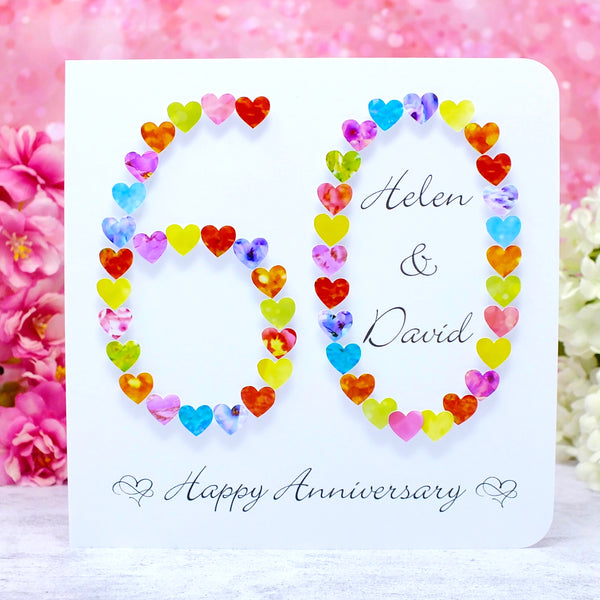 Diamond 60th Wedding Anniversary Card - Hearts, Personalised main