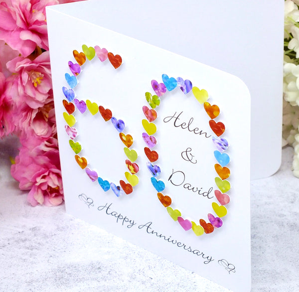Diamond 60th Wedding Anniversary Card - Hearts, Personalised side