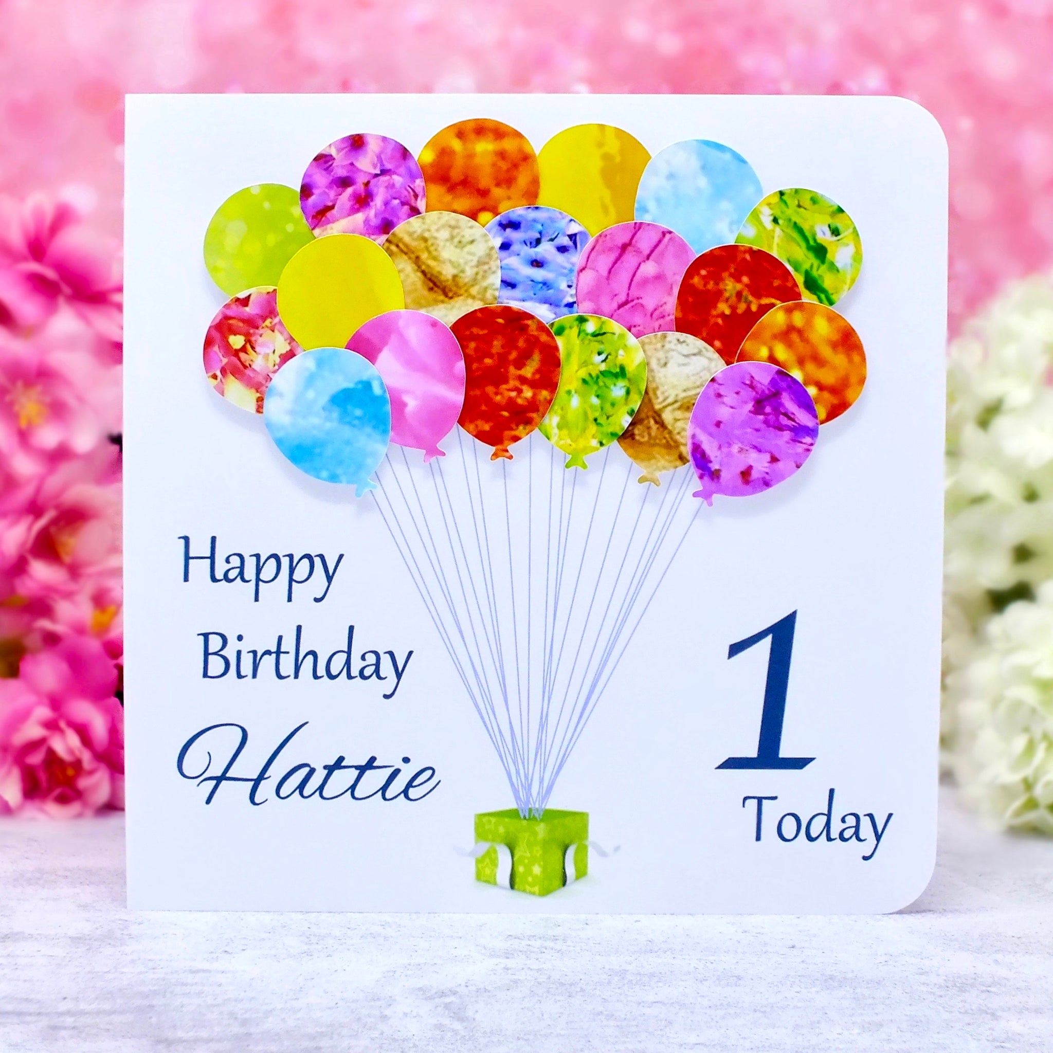 1st Birthday Card - Balloons, Personalised Main