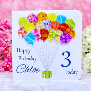 3rd Birthday Card - Balloons, Personalised Main