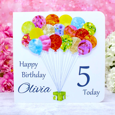5th Birthday Card - Balloons, Personalised Main