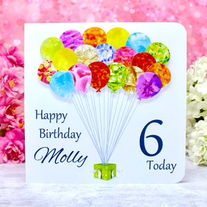 6th Birthday Card - Balloons, Personalised Main