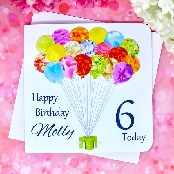 6th Birthday Card - Balloons, Personalised Front