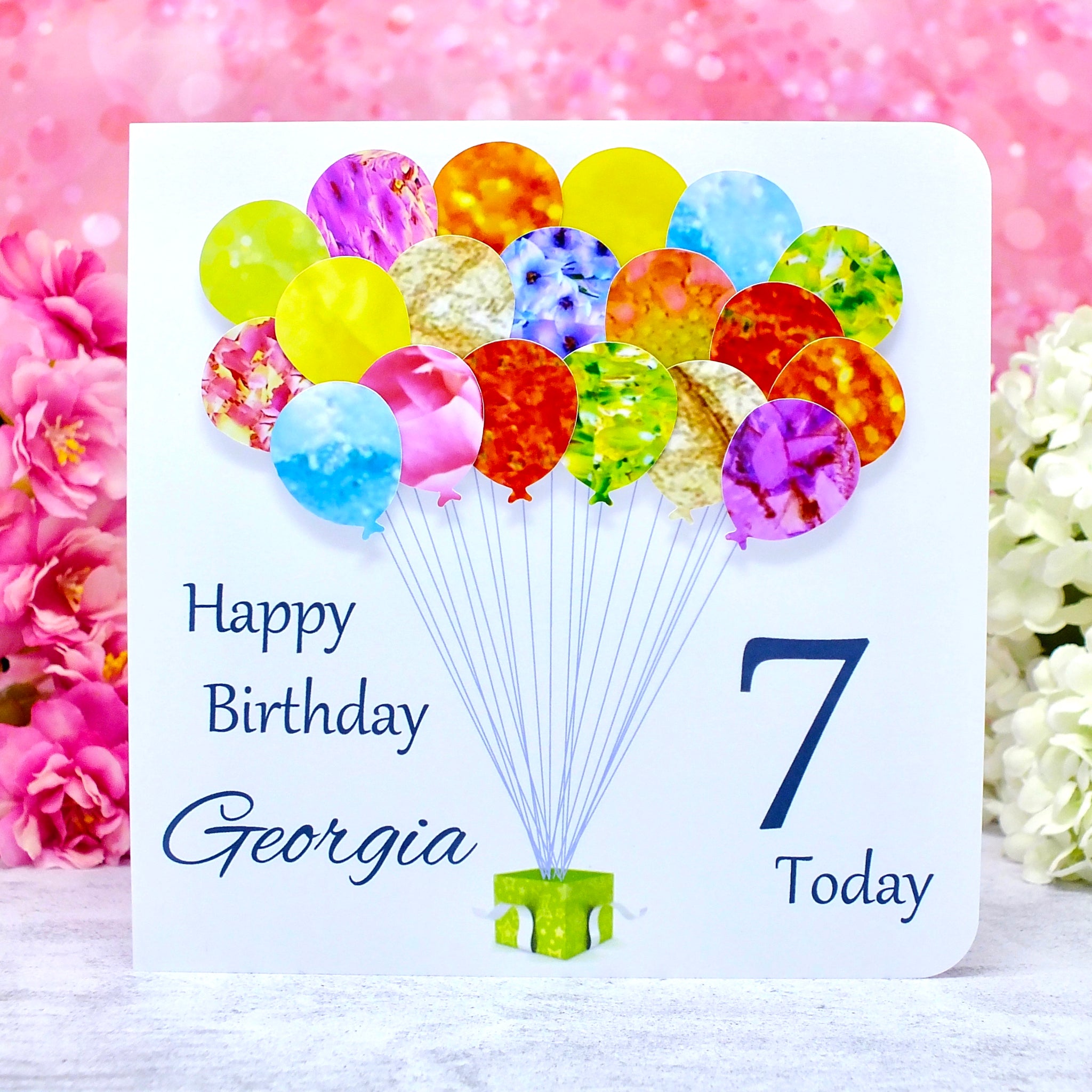 7th Birthday Card - Balloons, Personalised Main