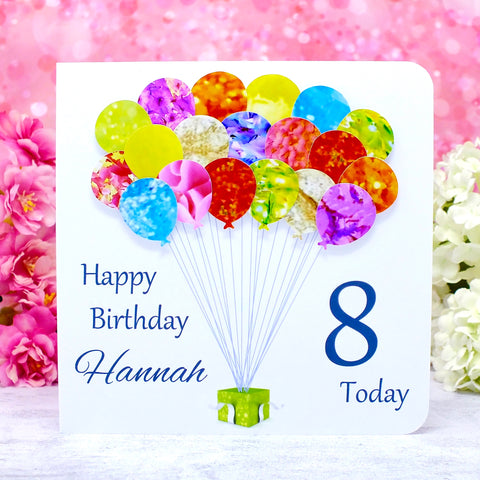 8th Birthday Card - Balloons, Personalised Main