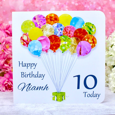 10th Birthday Card - Balloons, Personalised Main