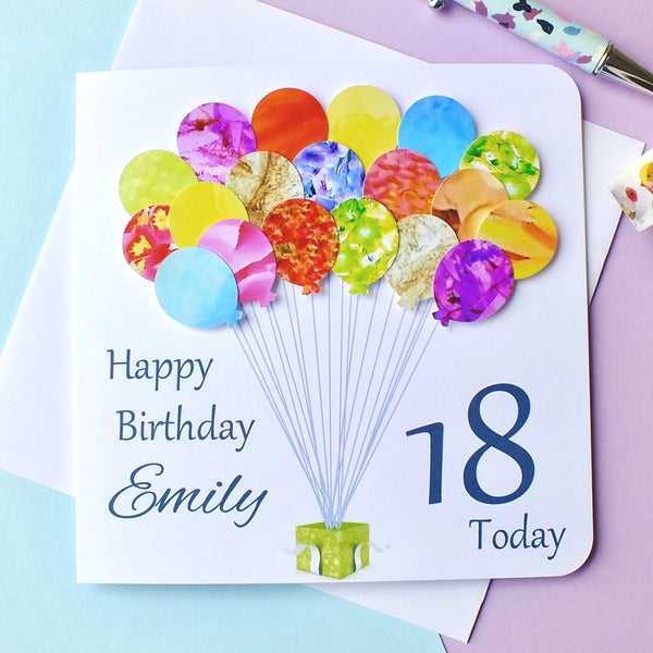 Personalized 18th Birthday Card with Vibrant Balloons - Handmade and Unique | Bright Heart Design