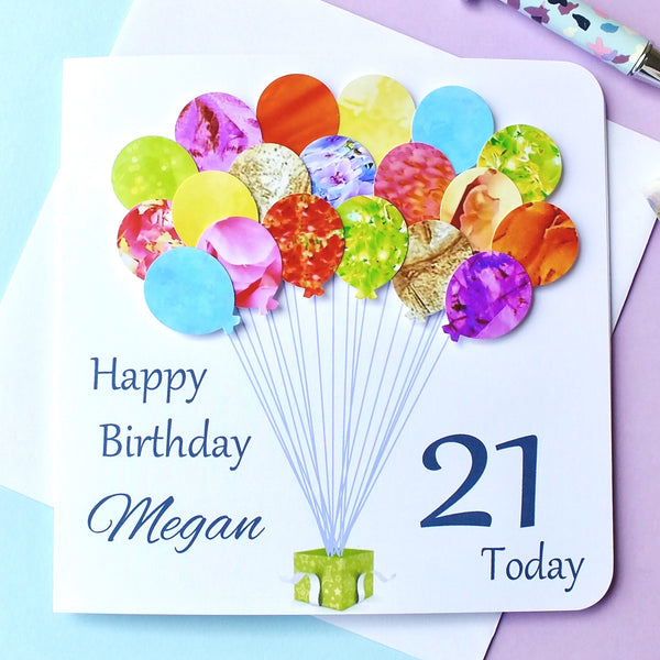 21st Birthday Card - Balloons, Personalised Front