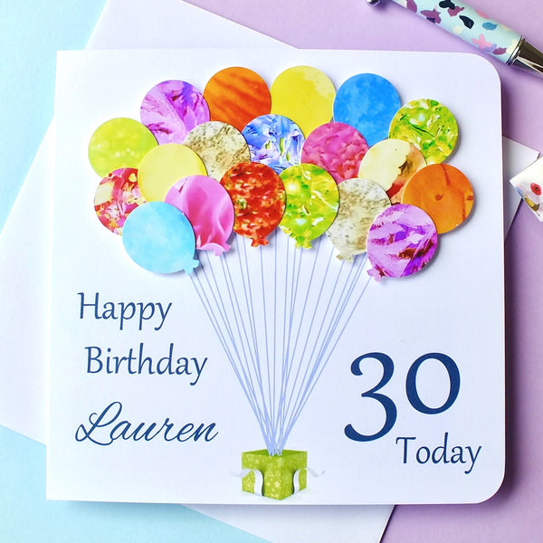 30th Birthday Card - Balloons, Personalised Front