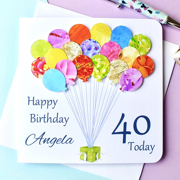 40th Birthday Card - Balloons, Personalised Front