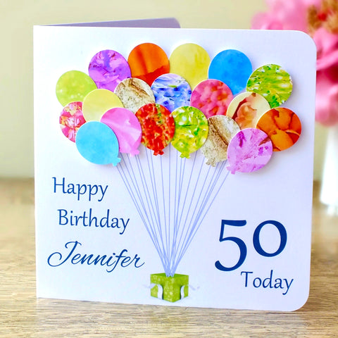 50th Birthday Card - Balloons, Personalised Main