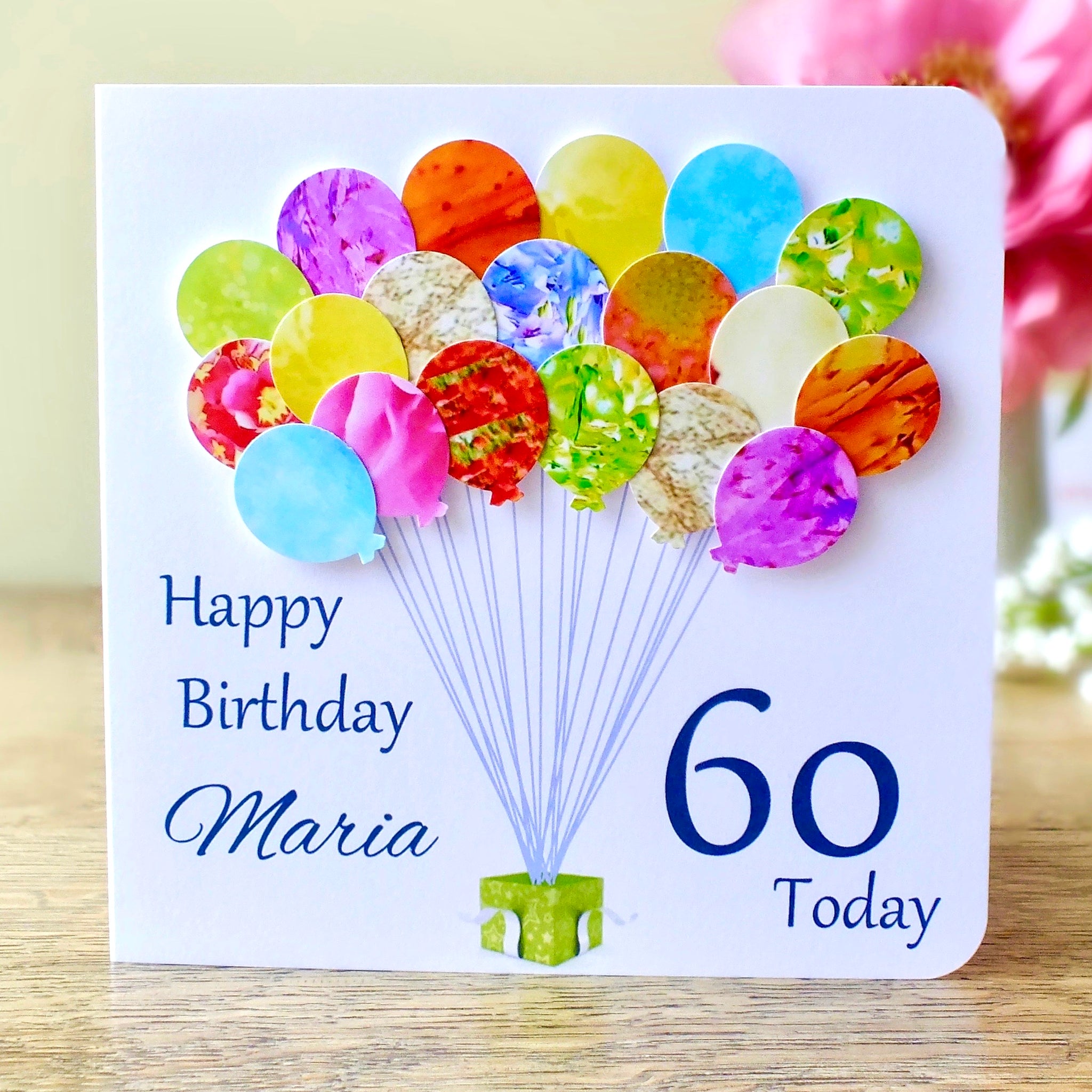 60th Birthday Card - Balloons, Personalised Main