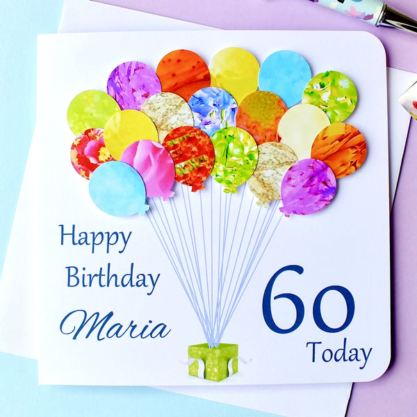 60th Birthday Card - Balloons, Personalised Front