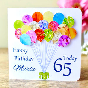 65th Birthday Card - Balloons, Personalised Main