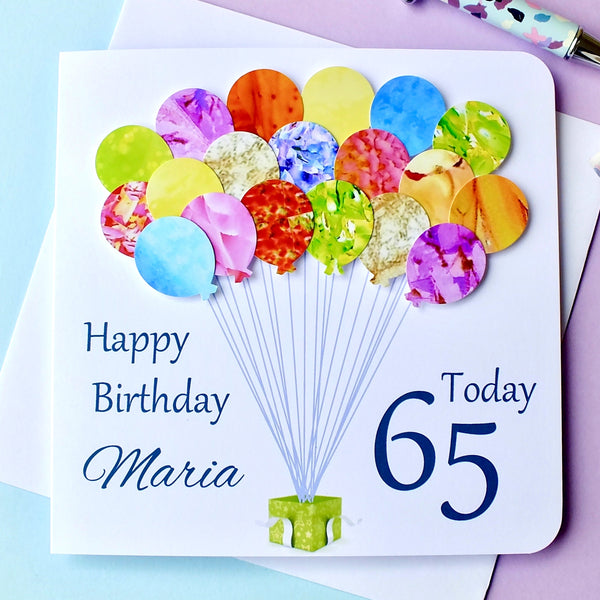 65th Birthday Card - Balloons, Personalised Front