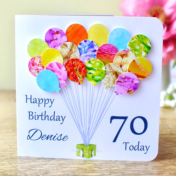 70th Birthday Card - Balloons, Personalised Main