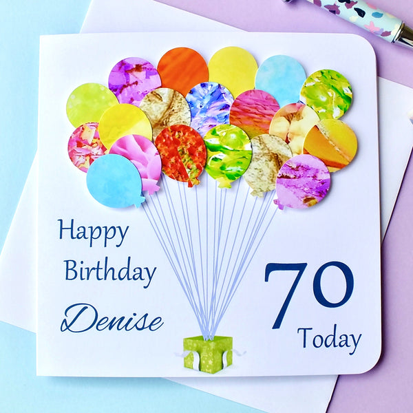 70th Birthday Card - Balloons, Personalised Front