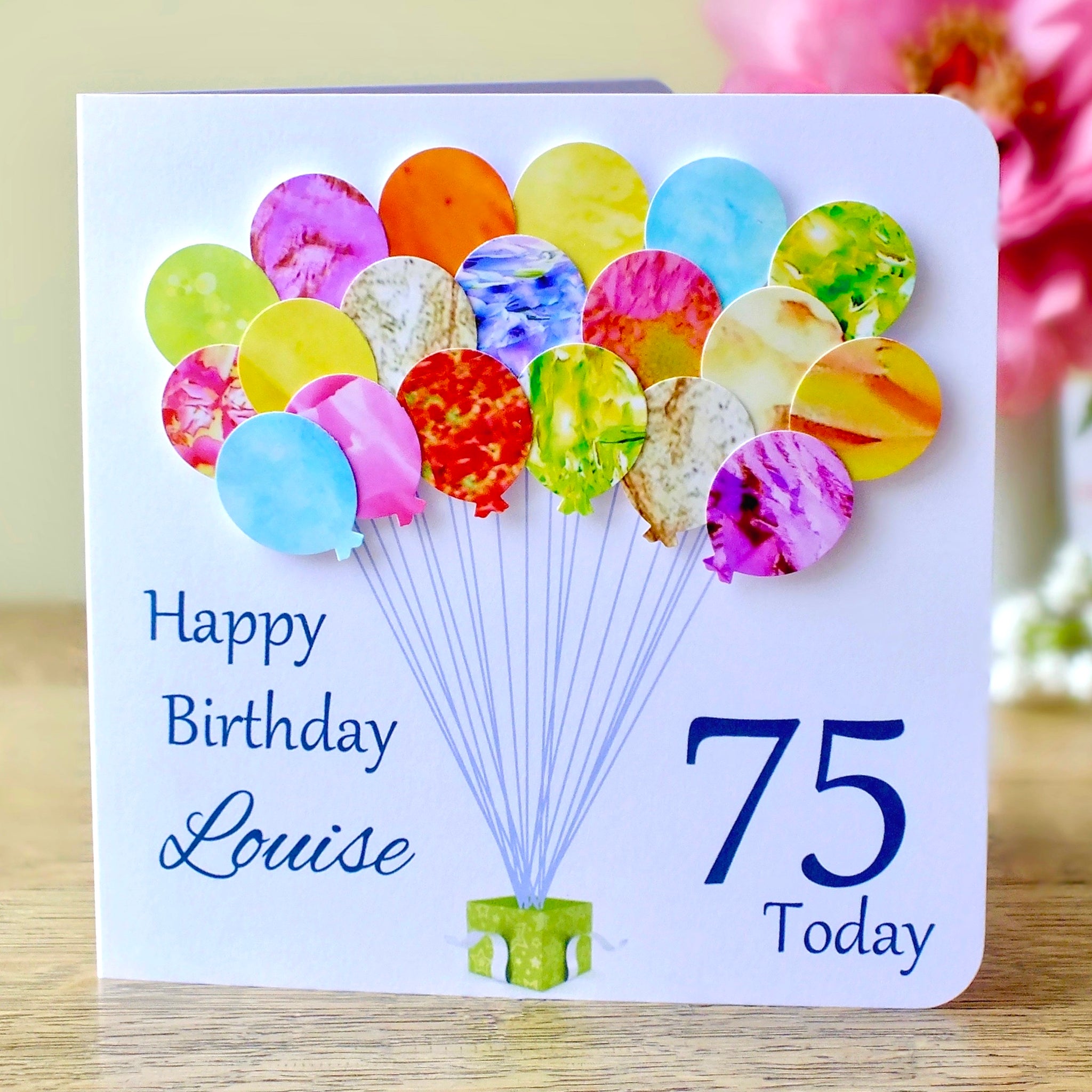 75th Birthday Card - Balloons, Personalised Main