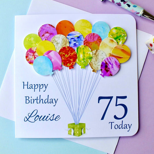 75th Birthday Card - Balloons, Personalised Front