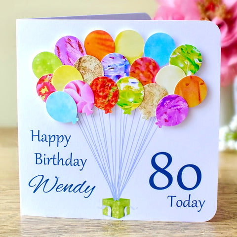 80th Birthday Card - Balloons, Personalised Main